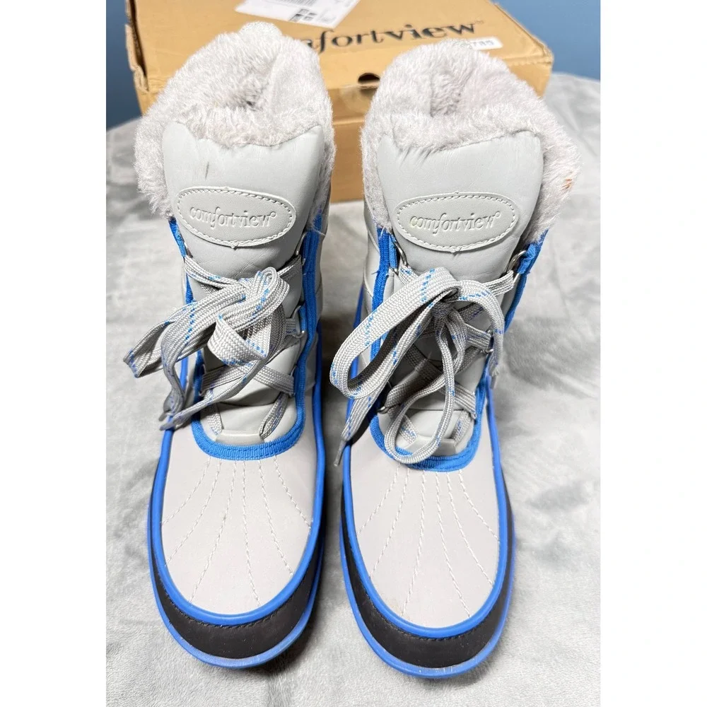 Comfortview Brienne Duck Boots Womens 10M Grey Blue Waterproof Faux Fur